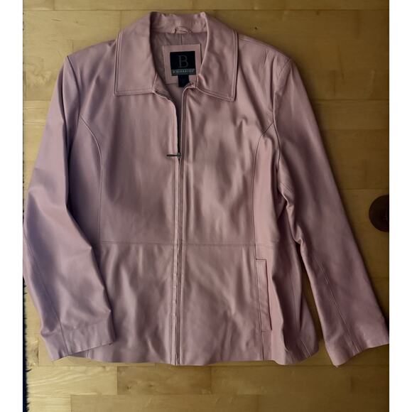 VTG Bernardo Baby Pink Leather Jacket Y2K Zipper Collar soft XL - Picture 1 of 3